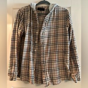 PacSun Plaid Button-Up Flannel Shirt with Hood Size Small